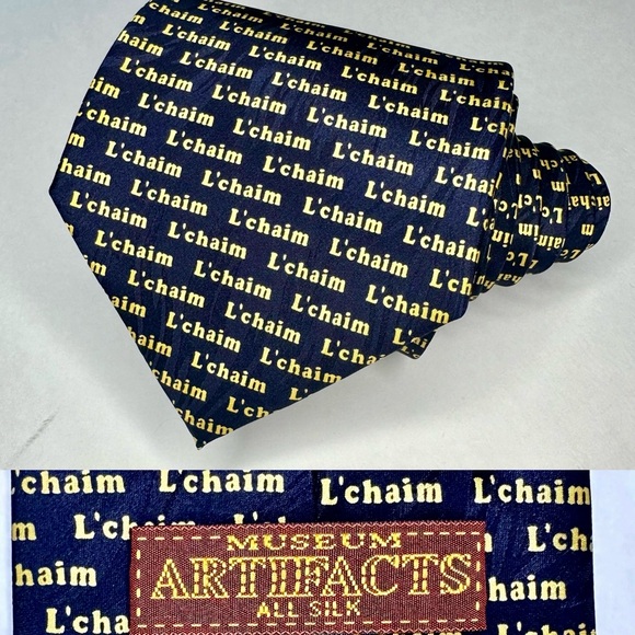 Museum Artifacts Other - NWT L’chiam L’chiam Museum Artifacts Jewish Hebrew Silk Classic Blue Tie 3.75”